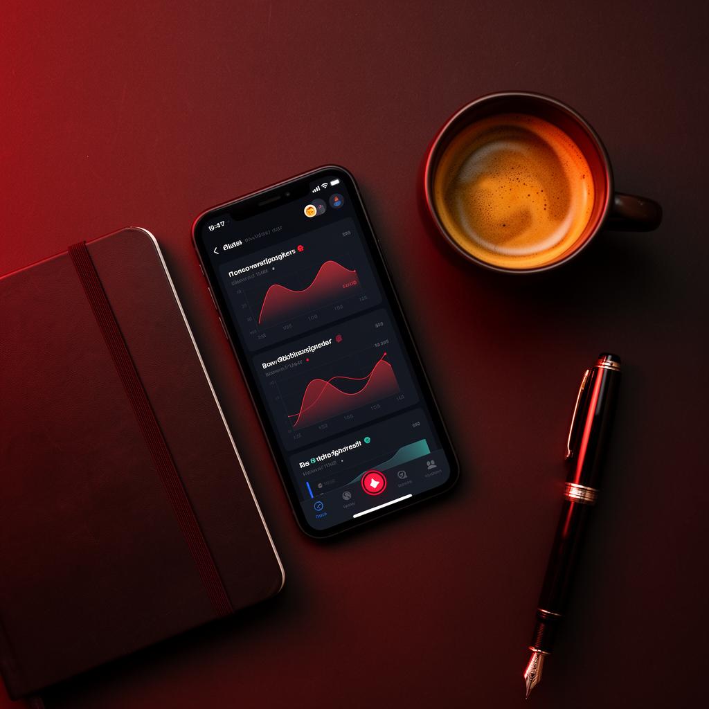 Smartphone met Priveplek dashboard, notitieboek en espresso op donker oppervlak